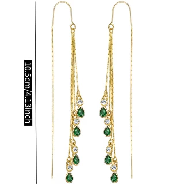 El Regalo Modern Threader Earrings for Women | Long Chain Dangler Earrings with Crystal & Stone Drops | Western Tassel Earrings for Girls | Party Sui Dhaga Thread Earrings (Green Threader)