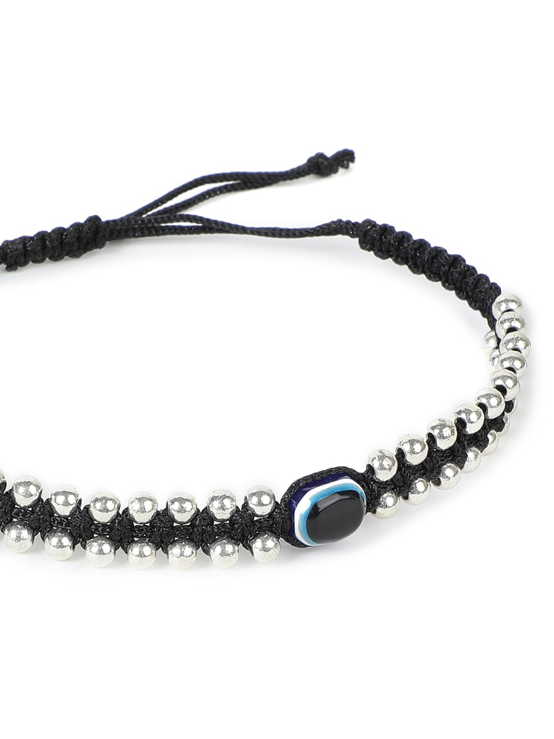 El Regalo Hand Woven Evil Eye Unisex Bracelet - Handmade with Golden & Silver Beads (Silver Black)