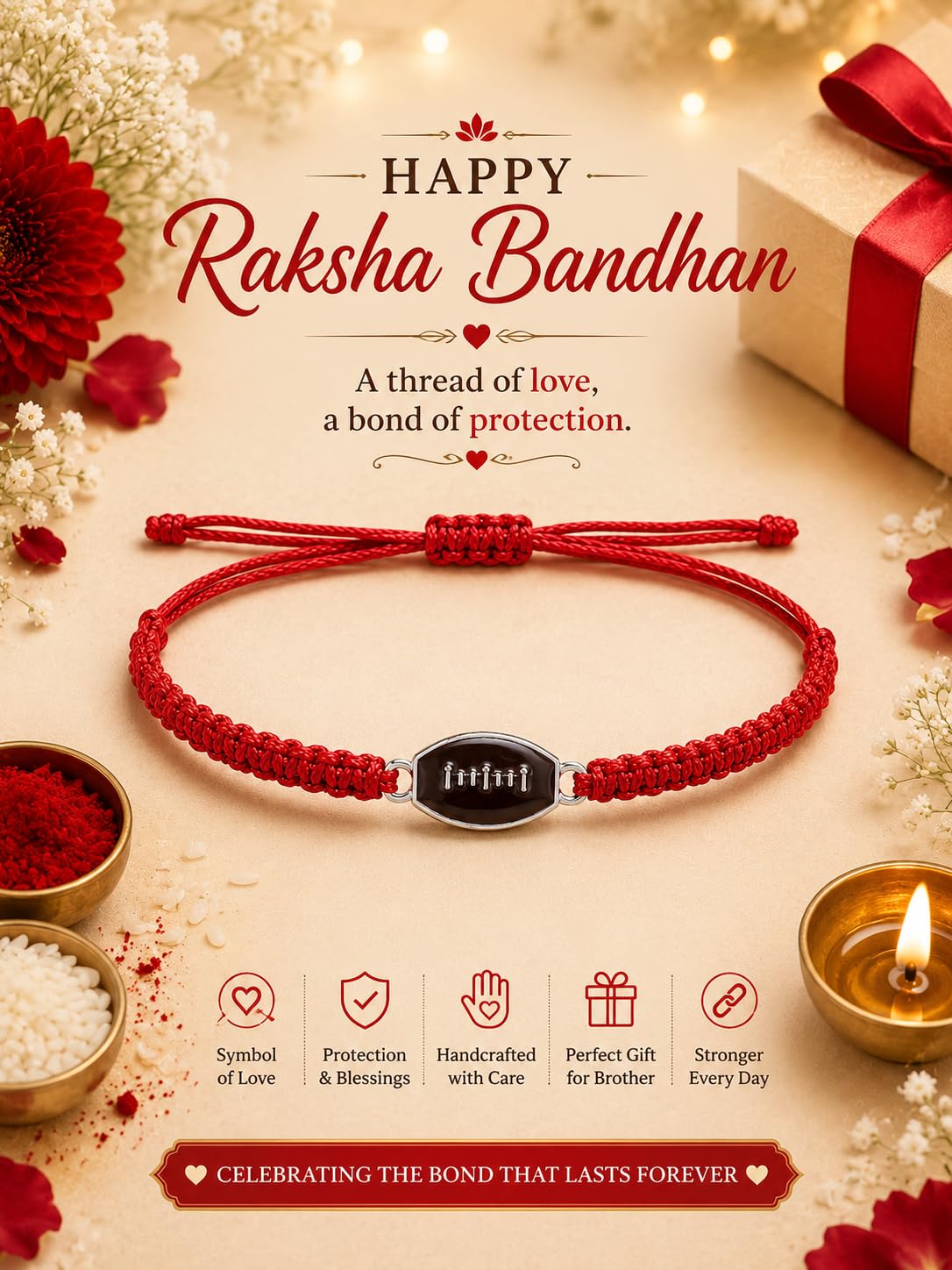 El Regalo 1PC Sports Balls Rakhi for Brother- Cute & Fancy Balls Bracelet Rakhi for Sports Lover Brother with Roli Chawal in Rakhi Gift Box (American Football)