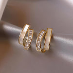 El Regalo Double Row C-Hoop Earrings for Women & Girls | Hypoallergenic Geometric Studs | Cubic Zirconia & Enamel/Shell Inlay | Elegant Daily, Office & Party Earrings Jewellery (White)