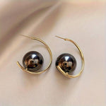 El Regalo Western Pearl Earrings- Delicate Glossy C Shaped Pearl Hoop Earring- Elegant Vintage Style Earrings for Girls & Women (Grey Pearl)