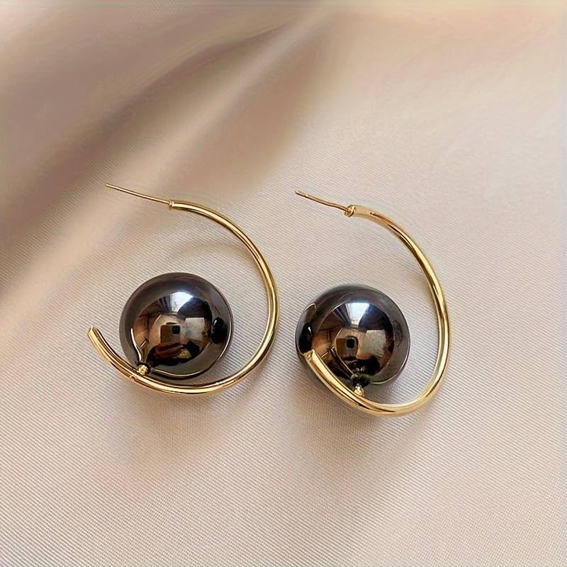 El Regalo Western Pearl Earrings- Delicate Glossy C Shaped Pearl Hoop Earring- Elegant Vintage Style Earrings for Girls & Women (Grey Pearl)
