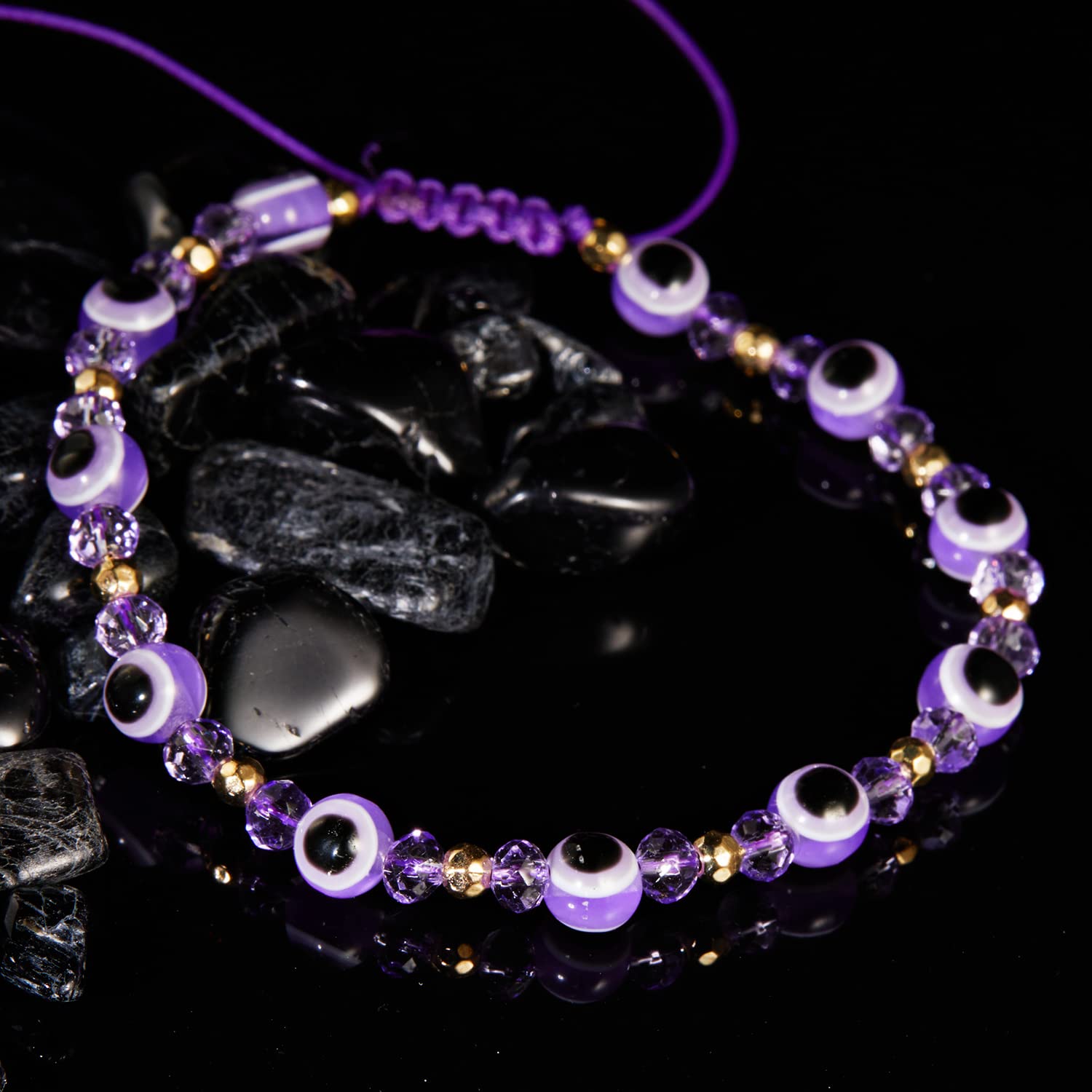 El Regalo 1 PC Evil Eye with Crystals Beads Adjustable Unisex Bracelet for Girls/Boys/Men/Women (Purple)