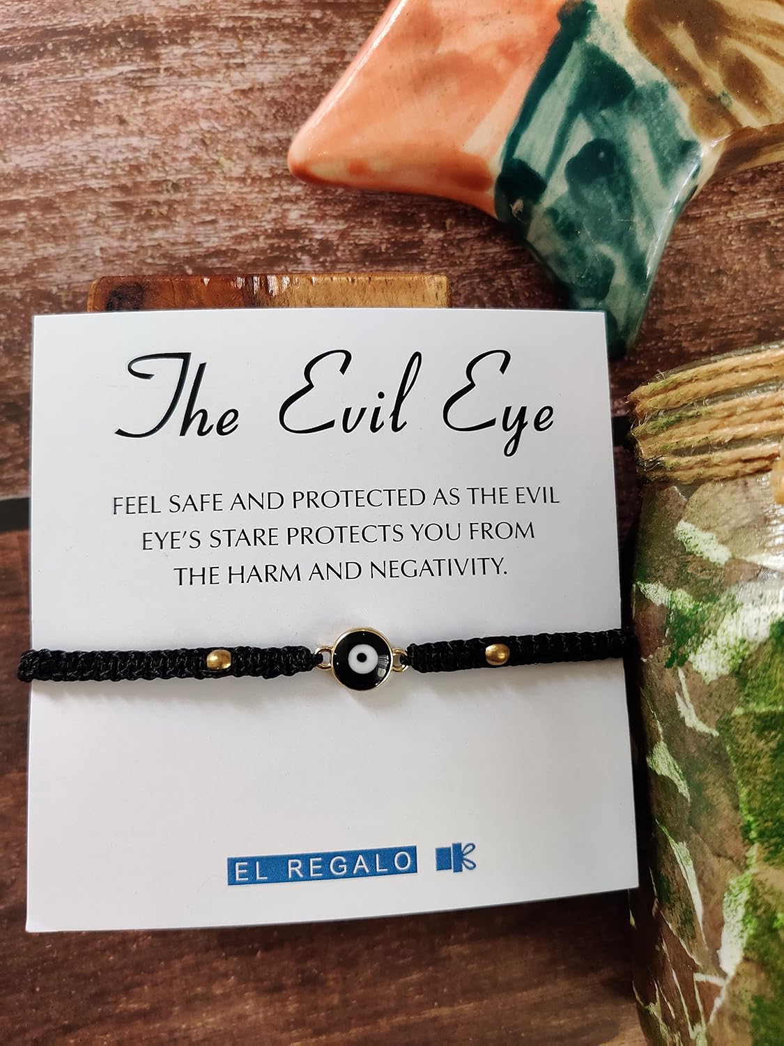 El Regalo Unisex-Adult Evil Eye Rakhi for Brother - Lucky Kabbalah Blue Turkish Macrame Bhaiya/Bhai/Brother/Nephew (Evil Eye Rakhi-Style 3)