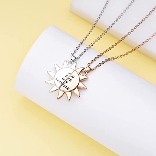 El Regalo 2Pcs/Set You are My Sunshine Yin Yang Magnet Couples Necklace: Sun Pendant Necklaces for best Friend, Besties, Couple, Boyfriend, Girlfriend | Valentines Day Gift (Golden & Silver)