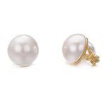 El Regalo White Large Pearl Clip on Earrings for Non Pierced Ears- 18k Gold Plated Non Piercing Cuff Fashion Earrings