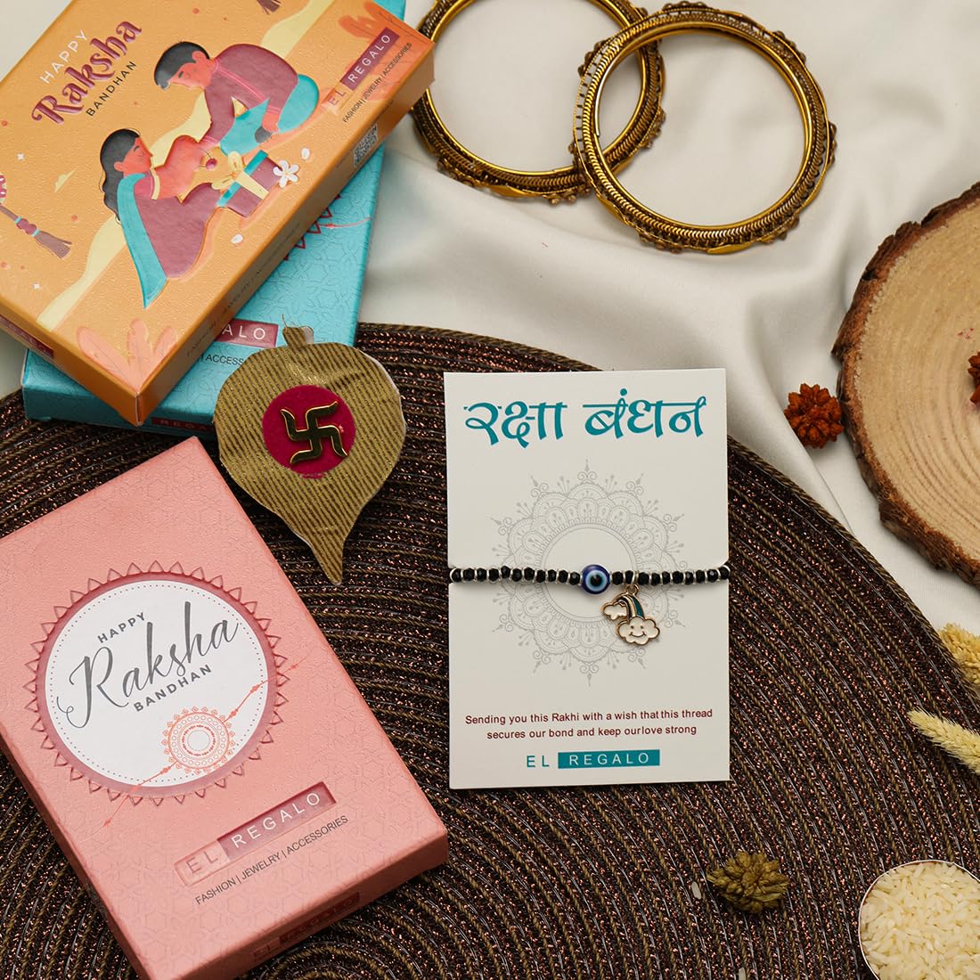 El Regalo 1st Rakhi for Baby Brother - 925Silver Plated Cute Charms Evil Eye Nazaria Rakhi with shagun, Rakhi Message Card in Rakhi Gift Box for Kids/Babies/Toddlers (Cloud Evil Eye Nazaria Rakhi)