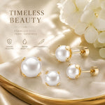 El Regalo Stainless Steel Pearl Stud Earrings Combo for Women & Girls | 3 Pairs Minimal Pearl Earrings Set | Hypoallergenic Gold Plated Round Cartilage Stud Earrings (Style-1)