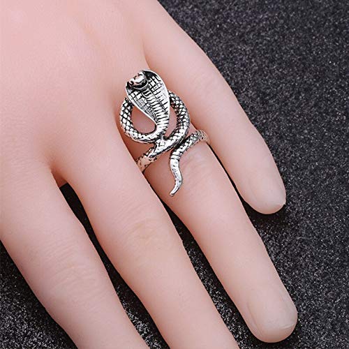 El Regalo Retro Long Spiral Snake Serpent Antique Opening Unisex Finger Rings/Steampunk Snake Ring For Men & Women (Silver) - Adjustable