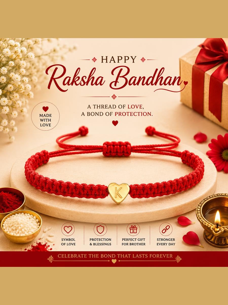 El Regalo Red Ethnic Rakhi Dori Unisex Rakhi-Adults - K letter