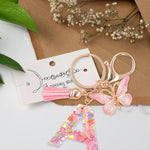 El Regalo Personalized Name Initials Butterfly Charm Keychain - Custom Letter Keyring with Pink Tassel & Butterfly Pendant, Purse, Bag, Backpack Accessory (A Letter)