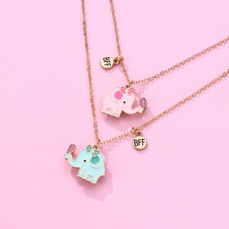 El Regalo Girls 2 Pcs Bff Best Friend Forever Split Magnetic Matching Unisex Pendant - Friendship Necklaces Set For Besties/Best Friends/Soul Sisters (Bff Elephant Necklaces Set- Gold)