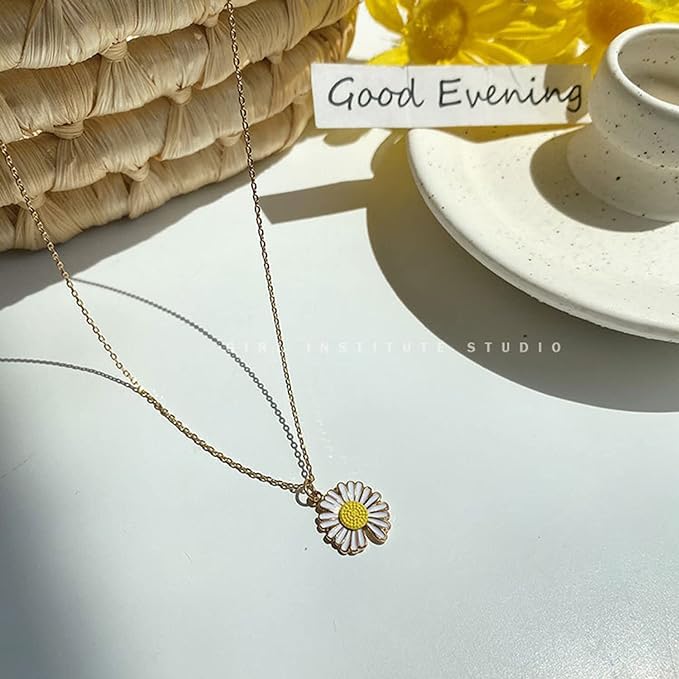 El Regalo Daisy Sunflower Necklace and Earring Set, Sunflower Boho Long Drop Handmade Pendant Necklace Choker with Sunflower Earrings Sets for Women Girls