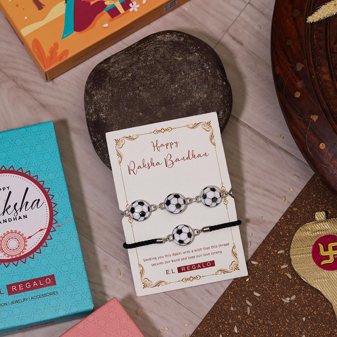 El Regalo Quirky 2PC Sports Rakhi Set for Brother | Rakhis Combo Set for Brother/Niece/Nephew- Kids Rakhi for Sports Lovers Bhai with Roli-Chawal, Message Card in Rakhi Gift Box (Option-2)