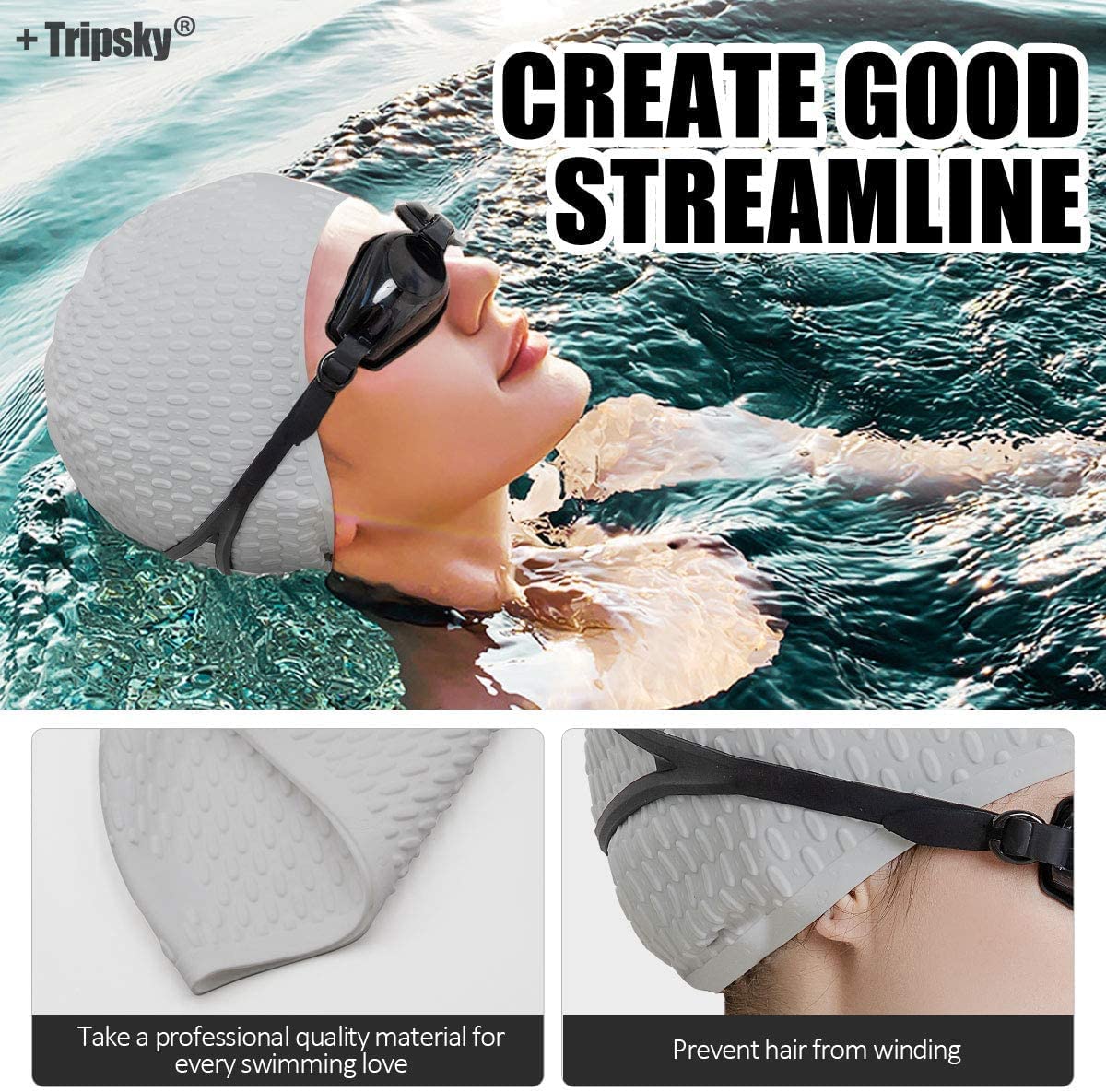 El Regalo 1 PC Silicon Bubbled Swimming Cap for Teens/Adults- Silicone Thickened Long Hair Silicone Swimming Cap (Grey)