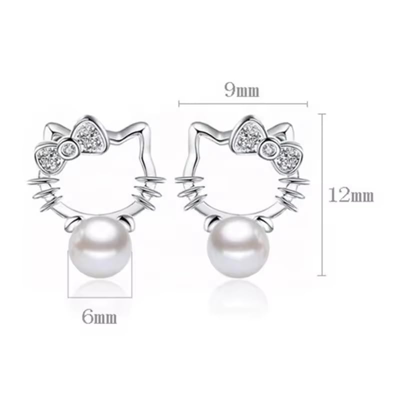 El Regalo Cute Tiny Kitty Pearl Stud Earrings for Kids/Girls/Women