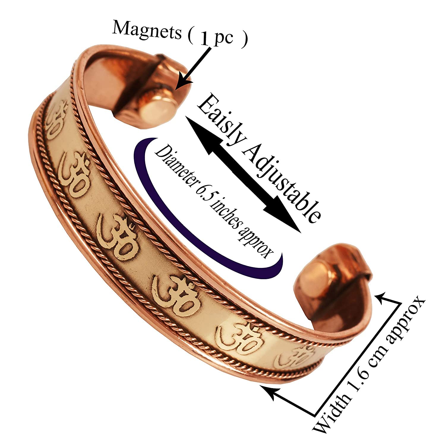 El Regalo "OM Namah Shivay Copper Healing Meditation Unisex Broad Bracelet/Kada for Men & Women | Healing Religious Copper Kada (OM Magnetic Therapy Bracelet)