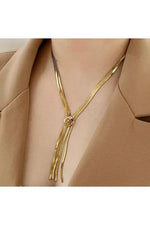 El Regalo 2-Strand Flat Snake Chain with Camellia Flower- Stainless Steel Herringbone Flower Tassel 2 Layered Chain Necklace