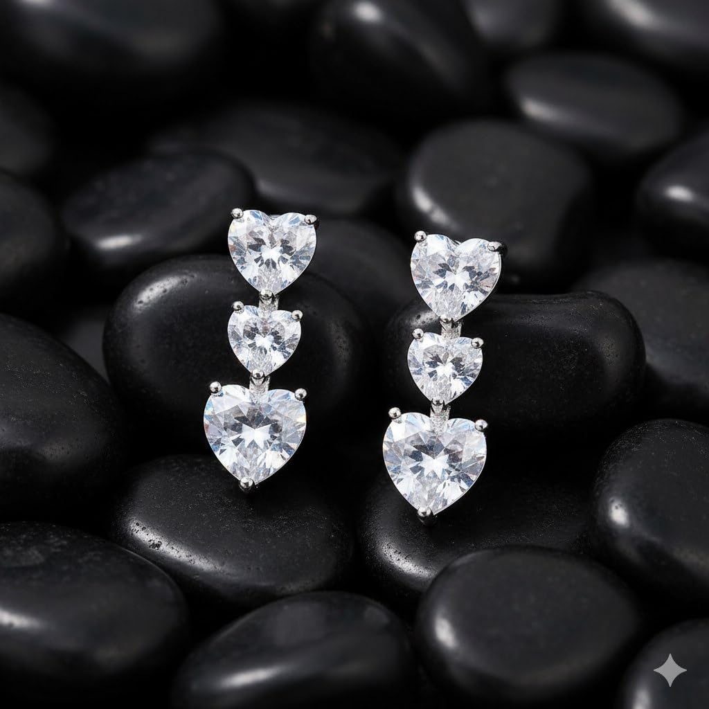 El Regalo Triple Heart CZ Dangle Earrings for Women | Romantic 3-Tier Heart Drop Earrings | Sparkling Cubic Zirconia Crystal Earrings | Valentine's Day, Anniversary & Gift Jewelry