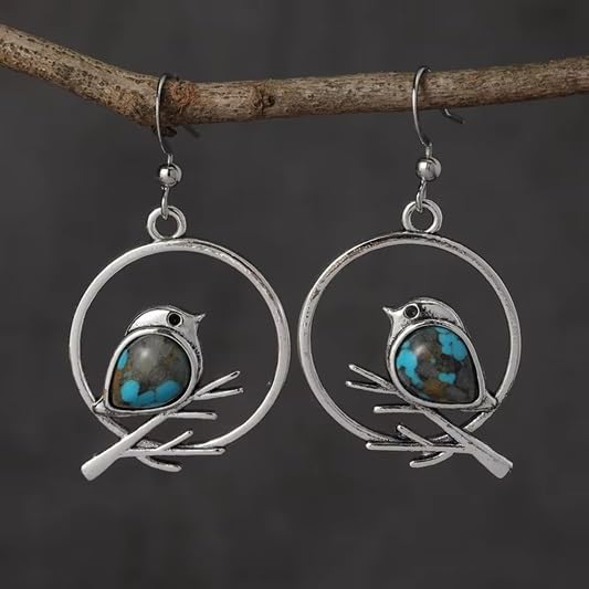 El Regalo Vintage Bohemian Blue Turquoise Kingfisher Bird Dangle Earrings for Women - Elegant Handcrafted Nature-Inspired Statement Jewelry