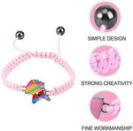El Regalo 2 PCs Lovely Braided Unicorn Beads Bangle Bracelet for Girls Kids/Cute Cartoon Horse Weave Ropes Anklets Bracelets Jewelry For Kids Girl Women (Peachy Pink & Pink)