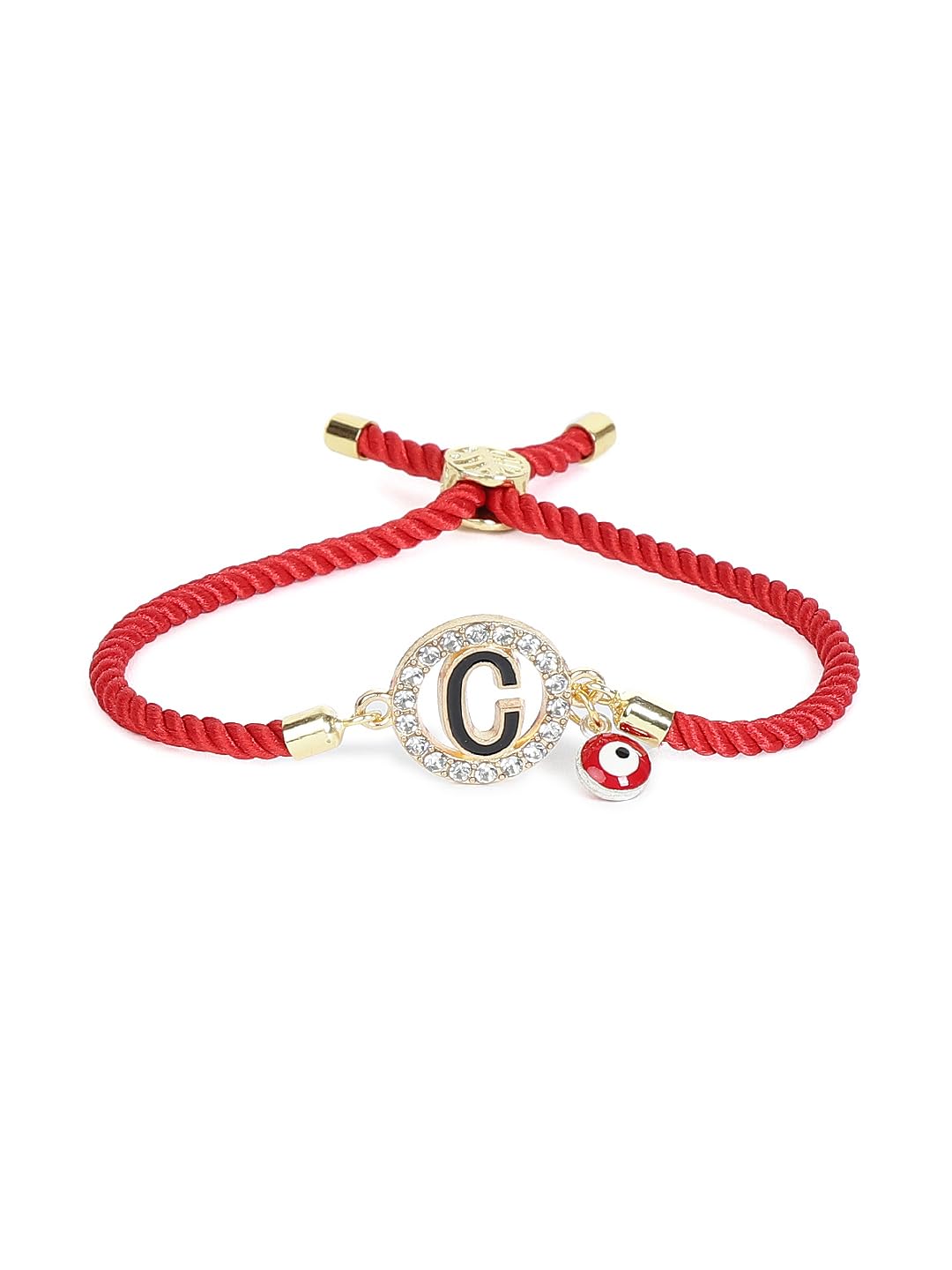 El Regalo Name Initials Evil Eye Bracelet Rakhi for Brother- Name Letter CZ Rakhi with Roli Chawal, Message Card in Rakshabandhan Box for Bhai (Red- C)