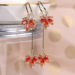 El Regalo Gold Open Hoop Fall Maple Leaf Dangle Earrings - Elegant Sparkling Crystal Cubic Zirconia Rhinestone Earrings for Women