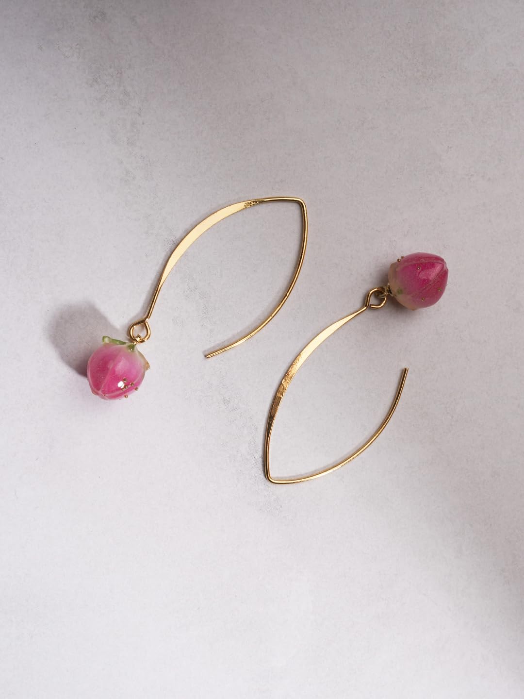 El Regalo Cute & Elegant Flower Bud Drop Long Hook Earrings- Super Elegant & Classy Gradient Color Flower Bud Earrings for Girls & Women, Contemporary Design (Glossy Pink)
