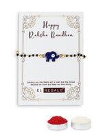 El Regalo Cute Evil Eye Nazaria Bracelet Rakhi for Babies/Kids with Roli Chawal, Rakhi Message card in Rakhi Gift Box- Baby Nazaria Rakhi (Blue Elephant Nazaria Rakhi)