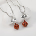 El Regalo 2PCs Best Friends 3D Basketball Necklace Set- BFF Basketball Sports Necklaces Set for Girls & Boys (Brown)