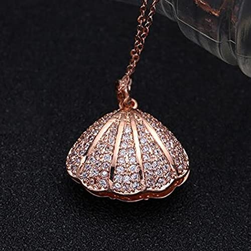 El Regalo Stainless Steel Anti Tarnish Pearl shell Pendant Necklace for Girls & Women, Trendy Waterproof Pearl Shell Pendant Necklace for Teens/Girls/Women, Mermaid Jewelry (Rose Gold)
