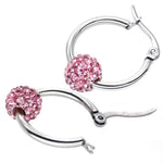 El Regalo Stainless Steel Hoop Earrings with Crystal Balls- Colored Crystal Ball 316L Surgical Steel Hoop Earrings- Crystal Baali for Girls & Women (Pink)