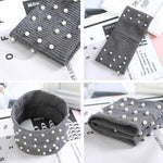 El Regalo 2 PCs Elastic Knit Ear Warmers with Pearls for Girls & Women | Winter Hair Band for Women Head Wraps (Grey & Black)