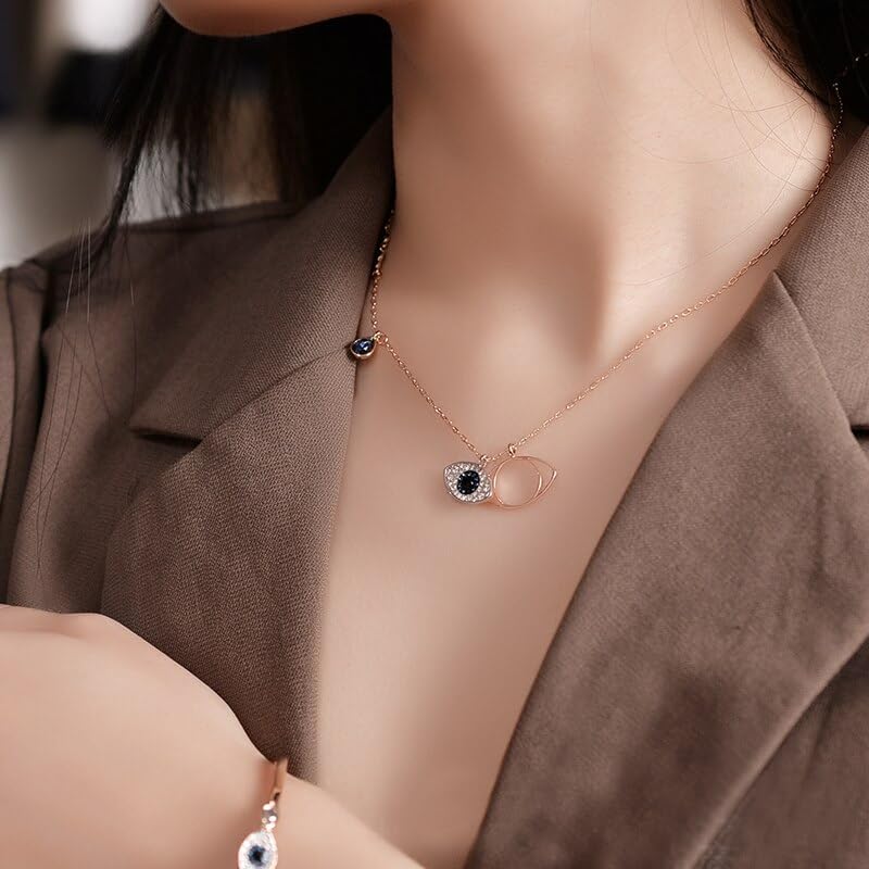 El Regalo 1 PC Stainless Steel NO RUST/ANTI TARNISH Evil Eye Pendant Necklace for Girls/Teens & Women- Designer Rose Gold Evil Eye Crystals Necklace