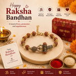 El Regalo Rudraksha Rakhi for Brother- Rudraksha Beads Rakhi Gift Box with shagun & Rakhi Message Card for Bhai/Nephew (Trident)