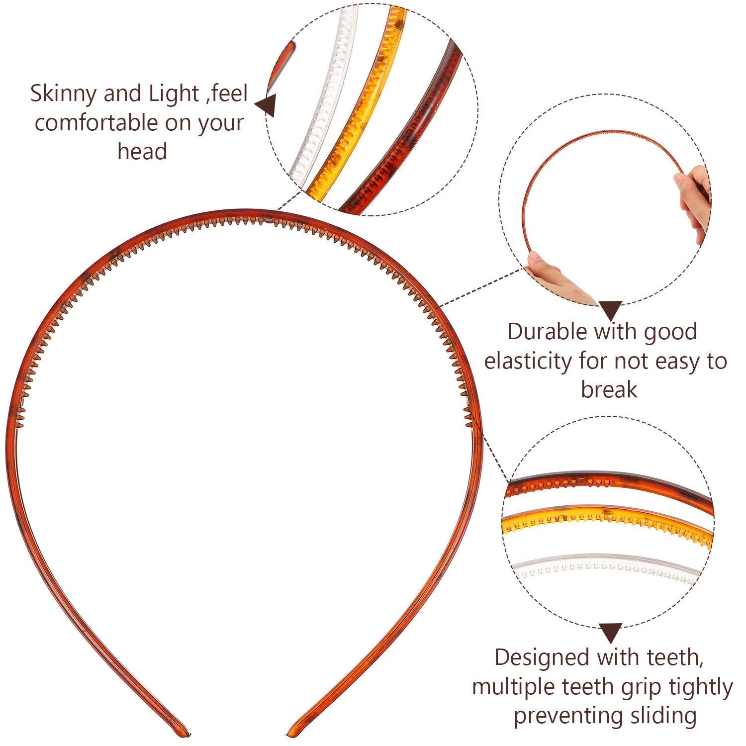 El Regalo Womens & Girls 2 PC Brown Resin Tooth Comb Plain This Hairband Sport Headband
