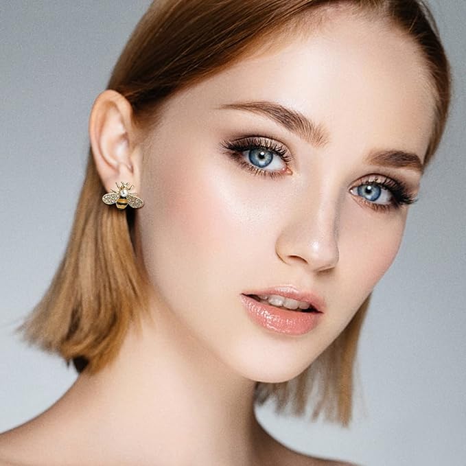 El Regalo Bee & Flower Pearl Stud Earrings- Asymmetrical Statement Cute Honeybee & Flower Stud Earrings for Girls & Women