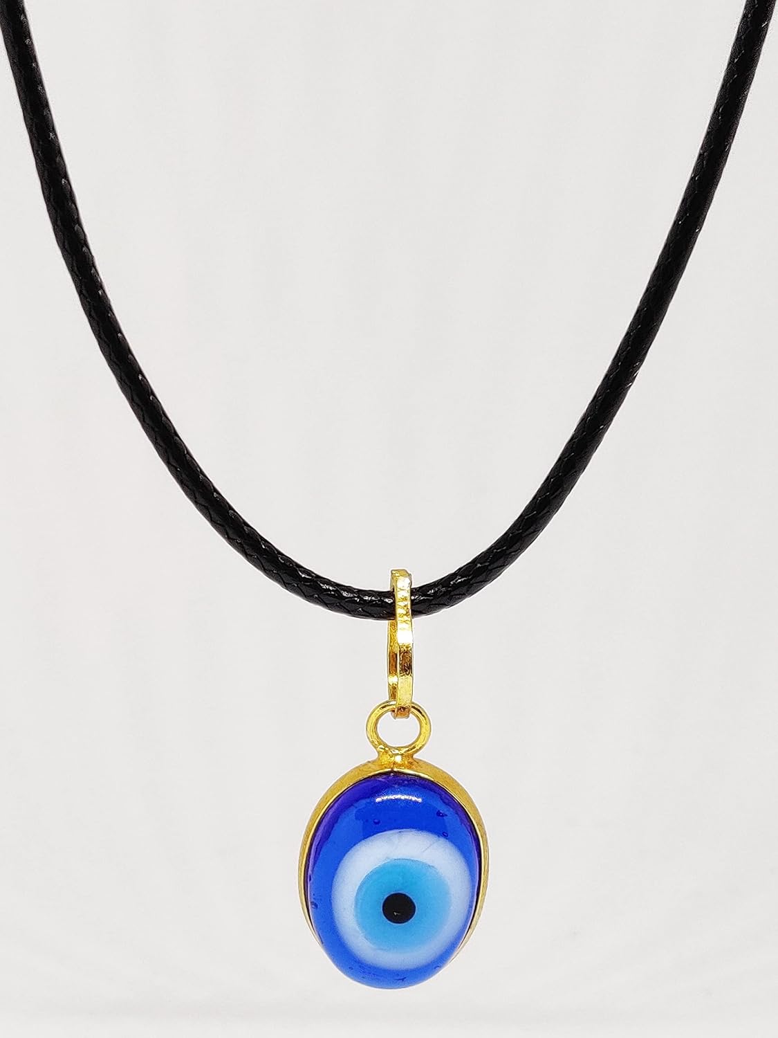 El Regalo Unisex Oval Evil Eye Pendant Necklace for Girls/Boys/Men & Women- Handmade Glass Lamp work Nazar Evil Eye Pendant Necklaces (Oval Gold Evil Eye Necklace Cord)
