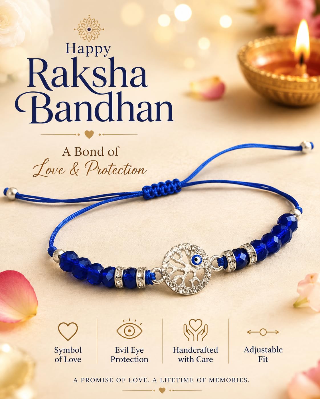 El Regalo Evil Eye CZ Tree of Life Bracelet Rakhi for Brother