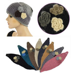 El Regalo Winter Knitted Headband Knitted Headwrap with 3D Colorful flower & Button for Girls & Women - Ear Warmer Hair Muffs Band | Winter Designer Headbands for Teens & Women (Grey)
