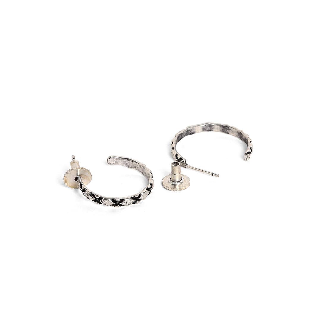 El Regalo 2 Pairs Tribal Oxidized Half Hoop Earrings, Huggie Earrings- Hammered Bohemian Oxidized German Silver Baali Earrings (Option-8)