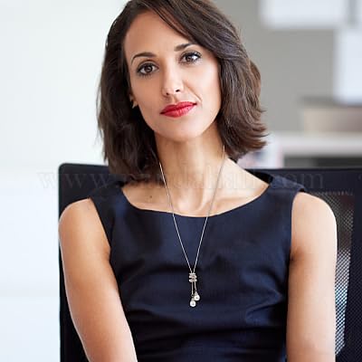 El Regalo Fancy Long Rhinestone Pearls Drop Pendant Adjustable Long Necklace for Girls & Women - Sweater Chain Pendant Neclace (Silver)