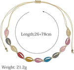 El Regalo 2PCs Colorful Epoxy Shell Necklace & Bracelet Set- Hand Knitted Shell Choker Necklace & Bracelet Beach Jewelry Set for Girls & Women