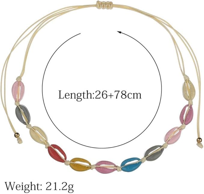 El Regalo 2PCs Colorful Epoxy Shell Necklace & Bracelet Set- Hand Knitted Shell Choker Necklace & Bracelet Beach Jewelry Set for Girls & Women