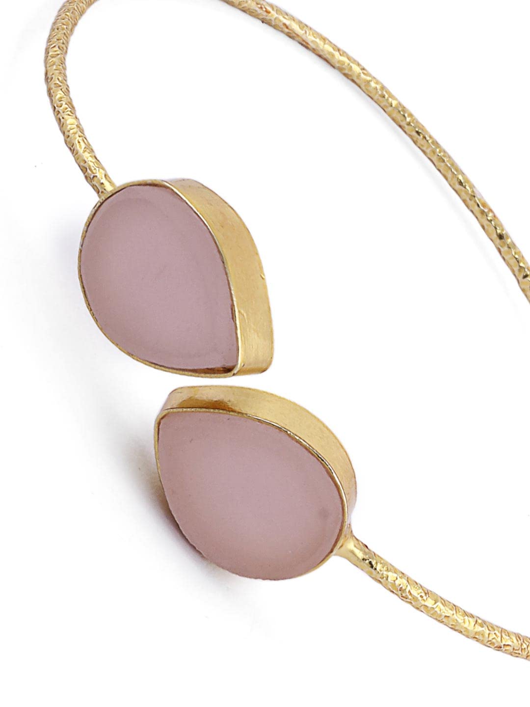El Regalo Gold Plated Gemstone Cuff Bracelets for Women Natural Raw Rough Quartz Healing Crystal Cuff Bracelet Bangle (Rose Quartz)