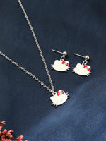 El Regalo Kids Kitty Pendant Necklace & Earrings Set for Girls/Kids - Cute Kitty Crystal & Enamel Pendant with Earrings