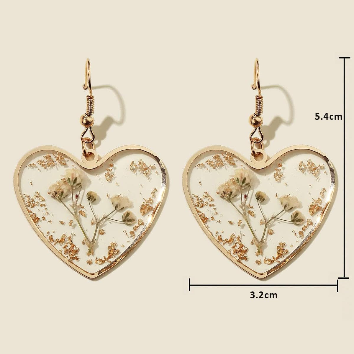 El Regalo Beautiful Transparent Heart Dried Flower Earrings for Women | Handmade Real Dried Floral Resin Dangle Earrings | Lightweight Bohemian Style Camellia Flower Earrings | Elegant Jewelry Gift (style-1)