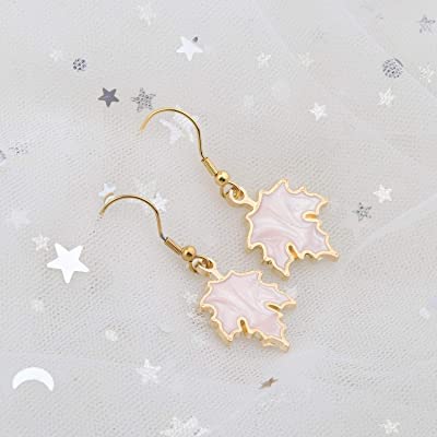 El Regalo 1 Pair Enamel Fall Maple Leaves Hypoallergenic Drop Earrings for Girls/Teens/Women (Pink Maple Leaves)