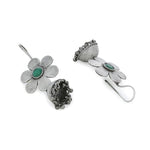 El Regalo Cute Small Traditional Ethnic Bollywood Style Vintage Floral Jhumka Earrings for Women & Girls in Antique Oxidized Silver Finish (Green)