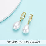 El Regalo Minimalist CZ Pearl Drop Earrings for Women | Korean Style Dangle Hoop Earrings | Gold & Silver Plated Cubic Zirconia Pearl Earrings | Elegant Daily Fashion Jewellery for Girls (Silver- Drop)